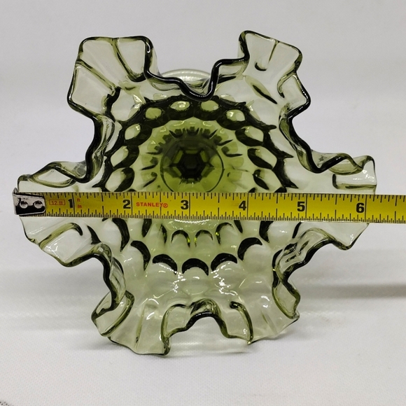 Vintage Fenton Colonial Green Thumbprint Ruffled Crimped Edged Compote - Picture 12 of 12